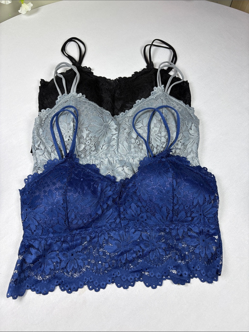 Lace Bralette Trio Pack - Navy, Light Gray, Black